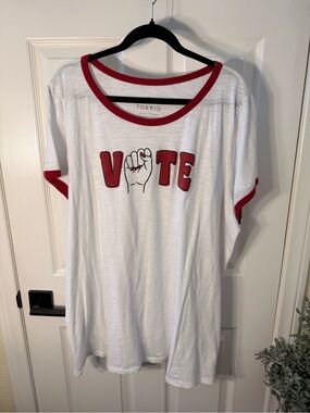 Torrid White & Red VOTE Graphic Ringer Tee